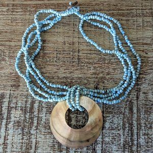 Like New Unique Multi-Stranded Beaded Turquoise Necklace with Shell Pendant